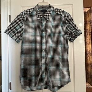 Tommy Hilfiger Slim Fit Plaid Men's Shirt XL Black Blue White Cotton Casual